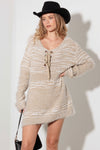 Ivory Mixed-Stitch Front Tie Sweater Dress