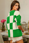 Jade Checkered Contrast Round Neck Sweater