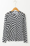 Checkered Mock Neck L/S Blouse