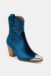 Peacock Blue Velvet Block Heel Boot