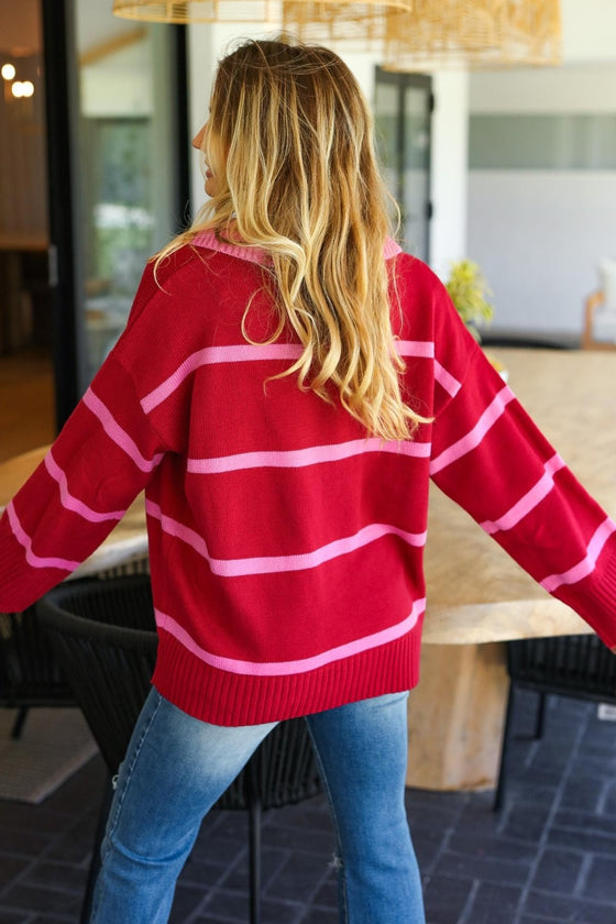 Crimson Pink Collared Sweater