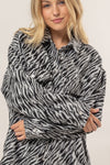 Black Zebra Print Snap Down Jacket