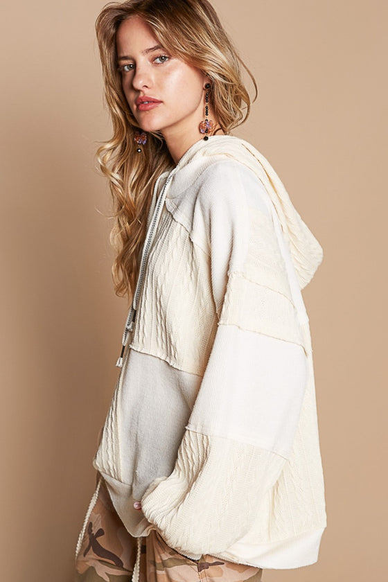 Cream Hooded Knit Top