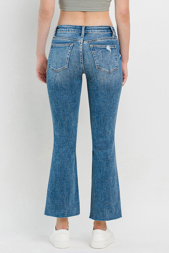 Mid Rise Distressed Cropped Flare Jeans