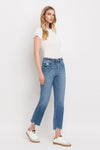 High Rise Frayed Hem Straight Jeans