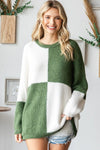 Color Block Round Neck L/S Ribbed Sweater