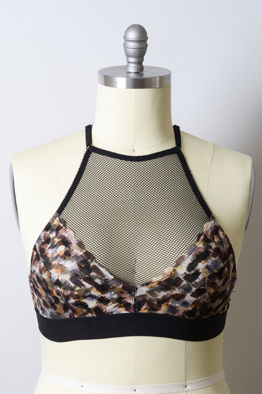 Mesh Print High Neck Bralette Plus