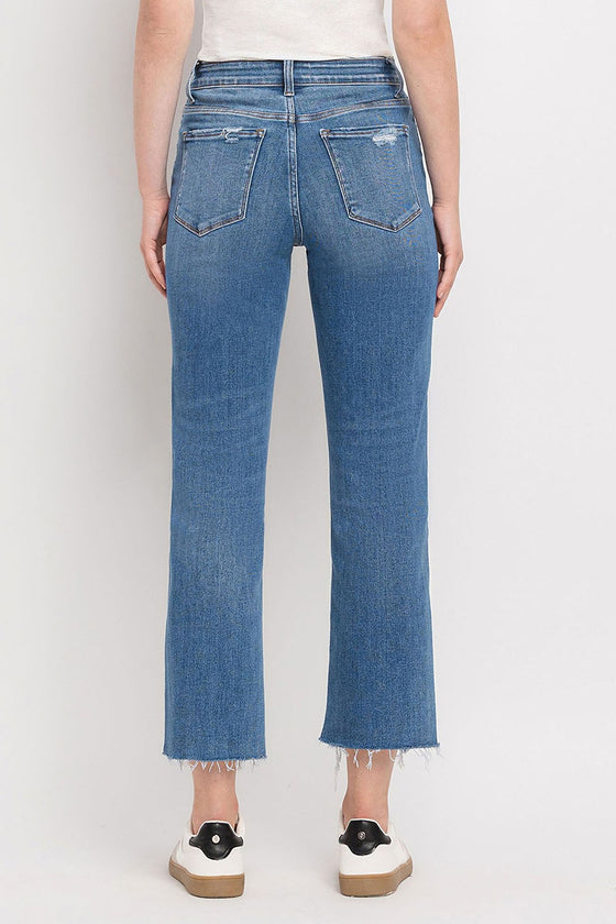 High Rise Frayed Hem Straight Jeans