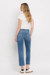 High Rise Frayed Hem Straight Jeans