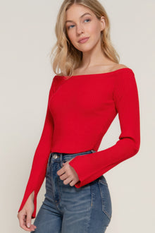  Lily Flare Sleeve Top in Red