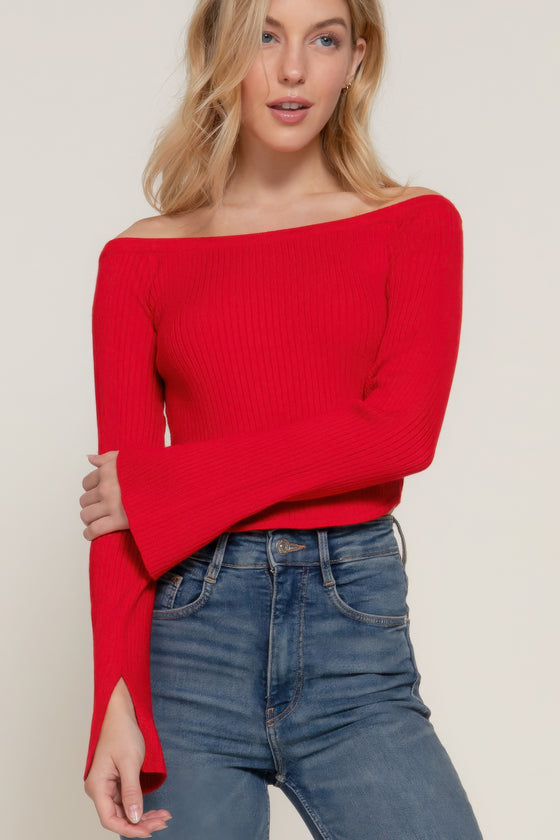 Lily Flare Sleeve Top in Red