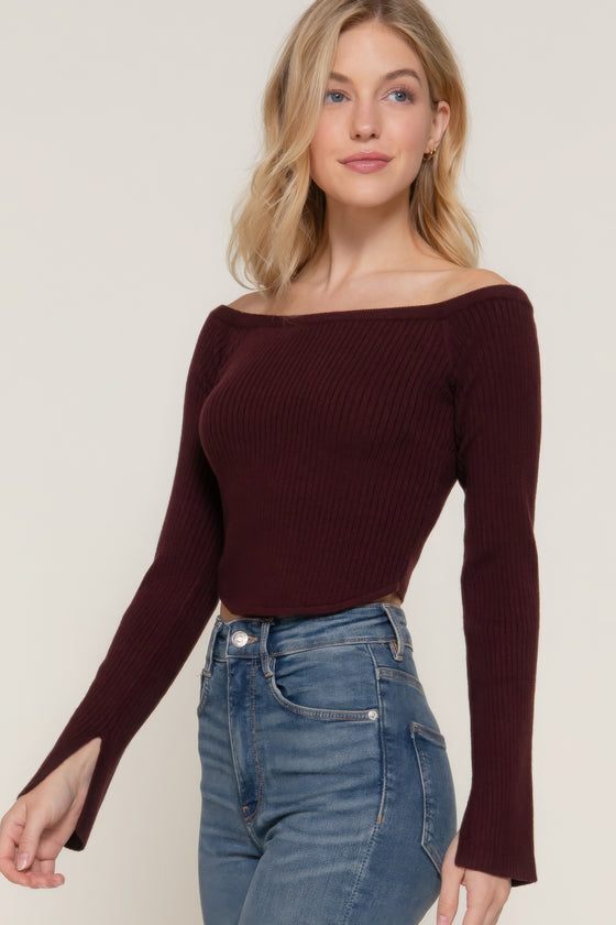 Lily Flare Sleeve Top in Maroon