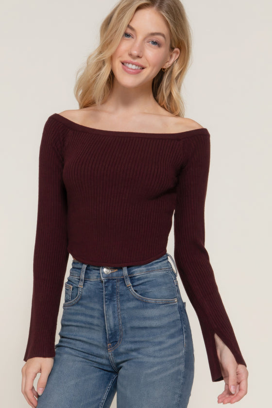 Lily Flare Sleeve Top in Maroon