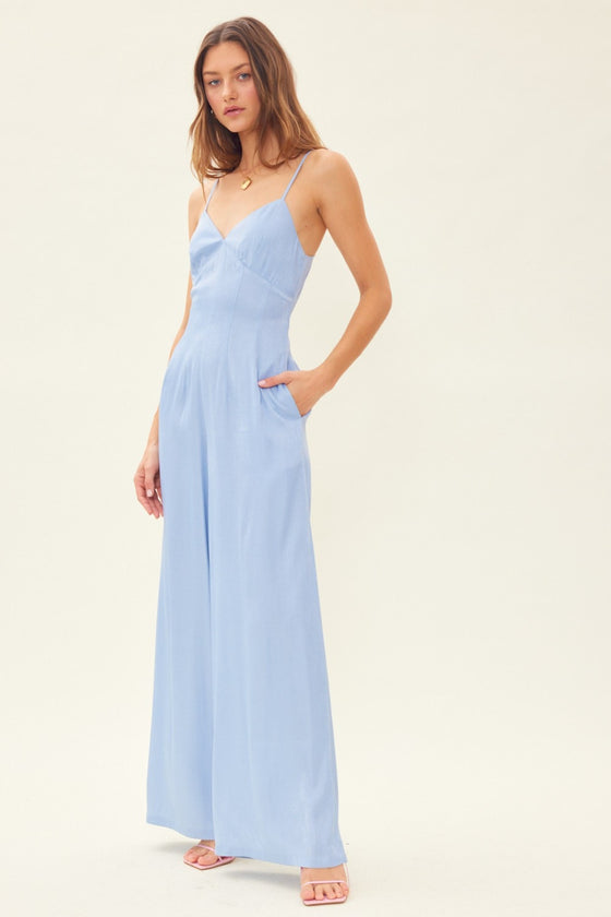 Drawstring Sleeveless Wide Leg Jumpsuit