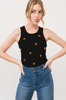  Jack O' Lantern Embroidered Ribbed Tank