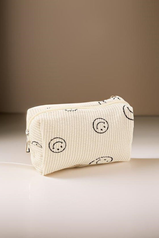 Smiley Face Corduroy Cosmetic Pouch