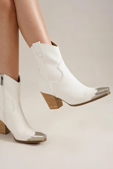  Faux Leather Block Heel Boots with Side Zippers