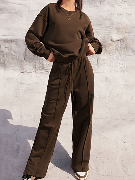 Round Neck L/S Top and Elastic Waist Pants Set