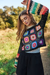 Floral Crochet Cropped Knit Sweater