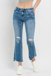 Mid Rise Distressed Cropped Flare Jeans