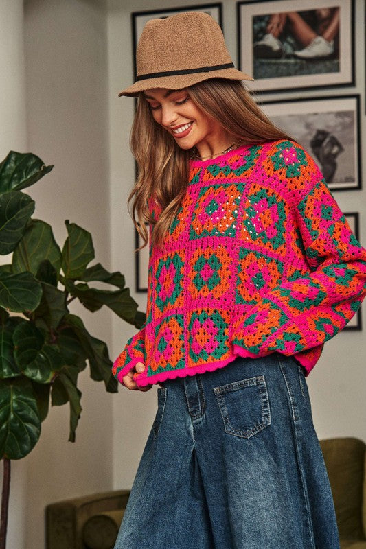 Crochet Patchwork Pullover Sweater