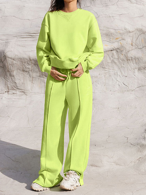 Round Neck L/S Top and Elastic Waist Pants Set