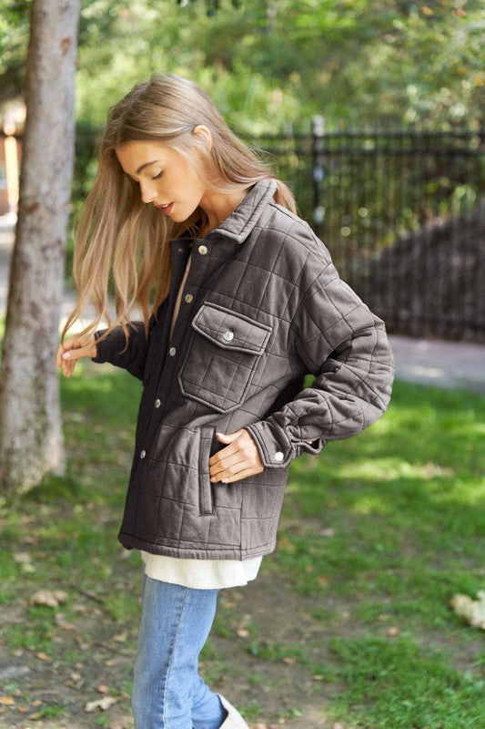 Solid Mineral Wash Quilted Shacket