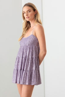  Sequin Babydoll Tiered Mini Dress