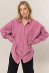 Rose Striped Button Down L/S Oversized Shirt