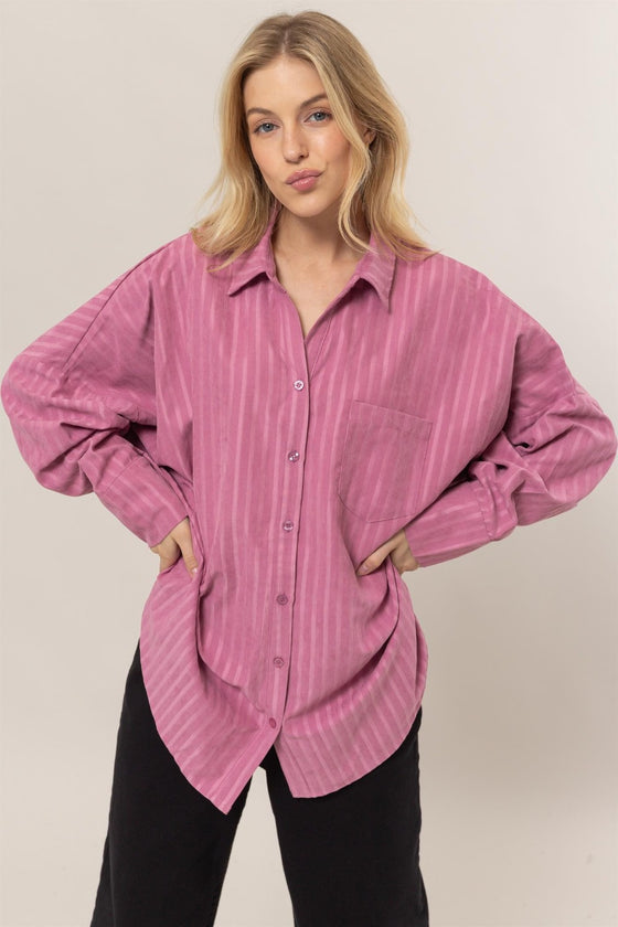 Rose Striped Button Down L/S Oversized Shirt