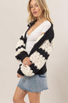 Scallop Striped Open Front L/S Cardigan