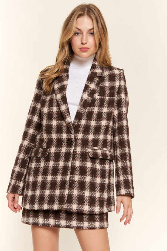 Plaid Brushed One Button Blazer