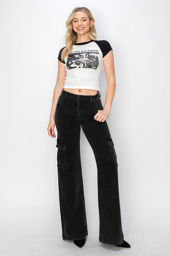 High Rise Wide Leg Cargo Jeans