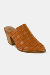 Woven Checkerboard Block Heel Mule Shoes