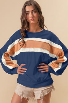  French Terry Color Block Cut Edge Detail Sweatshirt