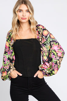  Balloon Sleeve Floral Top