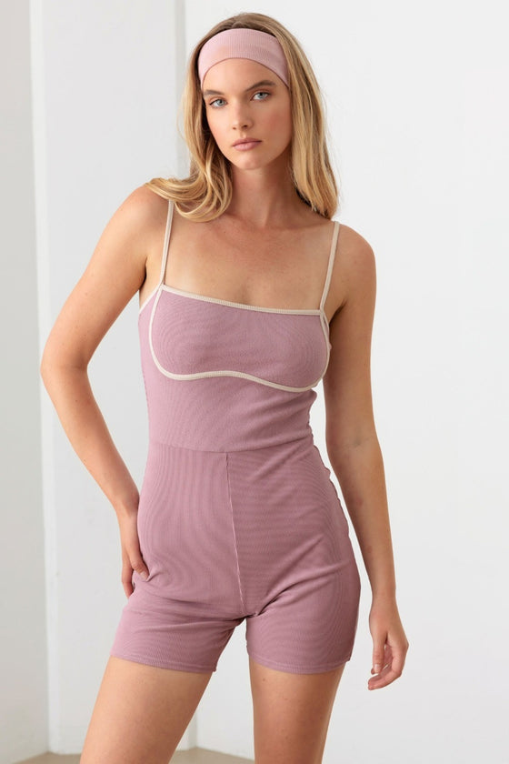 Contrast Trim Ribbed Knit Bodycon Romper