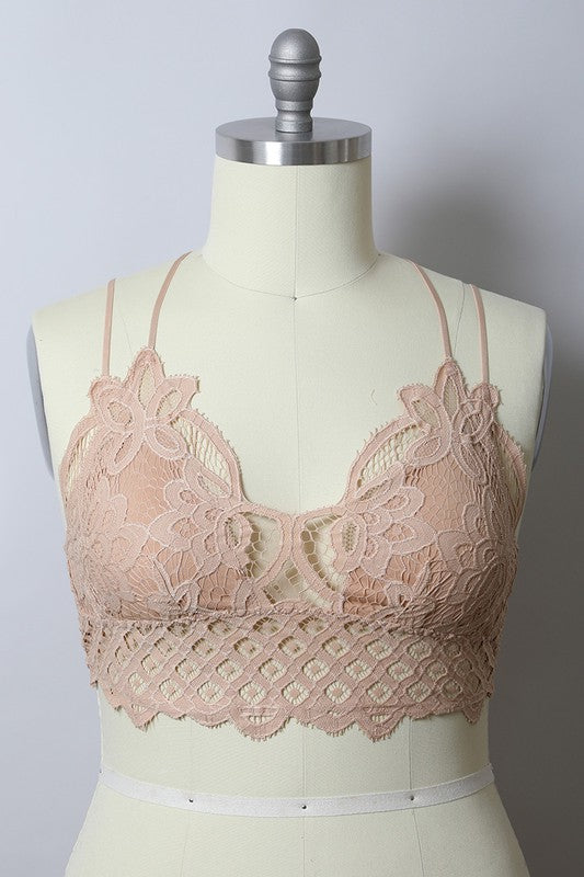 Padded Crochet Lace Longline Bralette