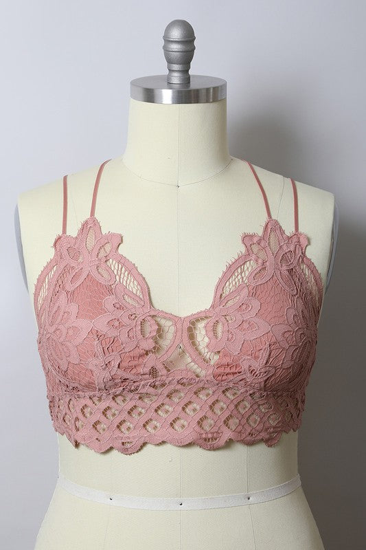 Padded Crochet Lace Longline Bralette