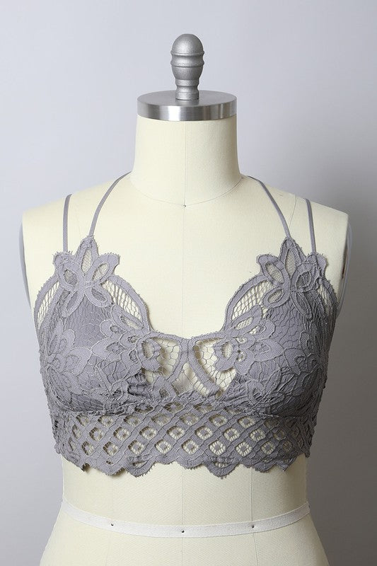 Padded Crochet Lace Longline Bralette