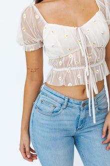  Daisy Embroidered Sheer Top