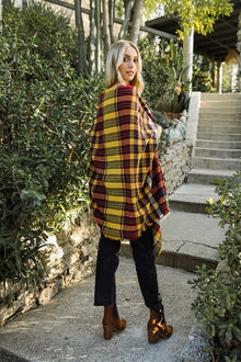  Tartan Check Pocket Frayed Edge Ruana Wrap