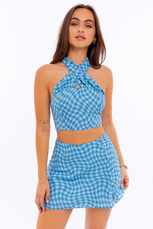  Teal Checkered Halter Top