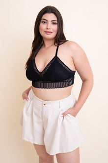  Plus Size Ribbed Lace Boho Racerback Bralette