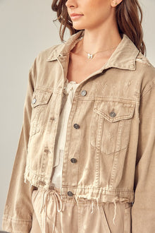  Washed Denim Jacket-Taupe