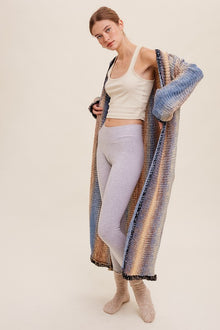  Multi Color Gradation Long Knit Open Cardigan