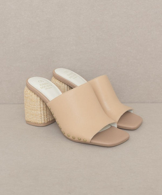 Serena - Studded Raffia Slide Heel