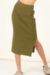 High-Waist Ribbed Midi Skirt