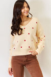 Hearts Pattern V-Neck Sweater