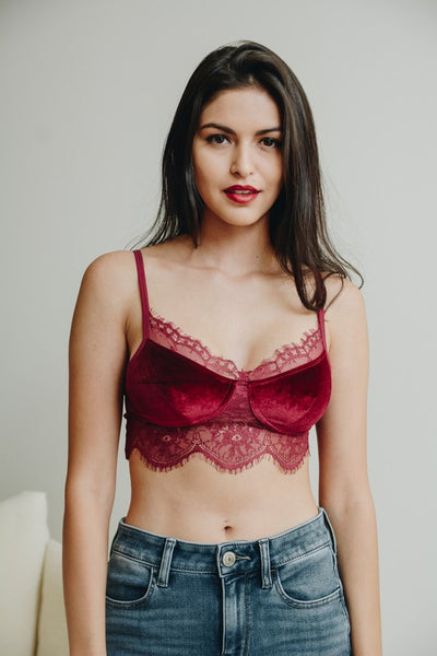 Leto Accessories Padded Crocheted Lace Longline Bralette